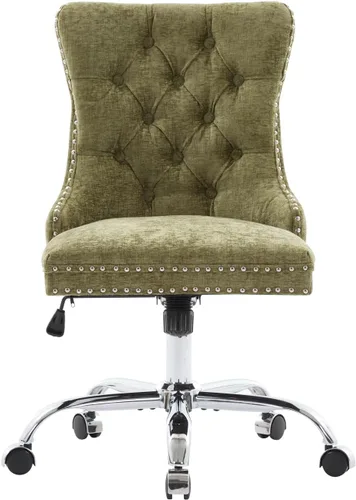 Vista 22 de Silla de escritorio de terciopelo gris con ruedas y base dorada, silla de oficina moderna giratoria cómoda, silla de tocador, silla de tarea, silla