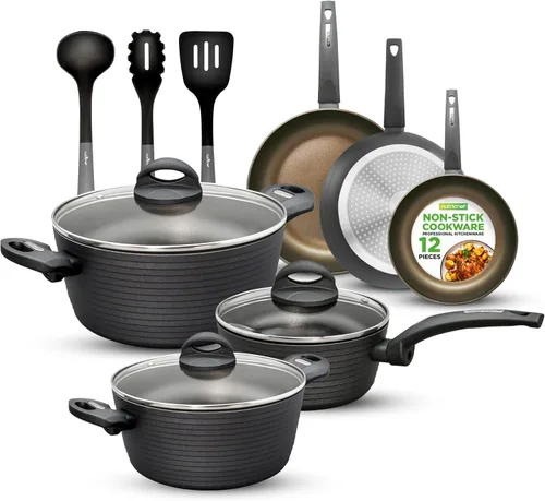 Vista 8 de NutriChef Juego de utensilios de cocina antiadherentes de 12 piezas, sin PFOA/PFOS, resistente al calor, juego de ollas y sartenes de cocina Azul
