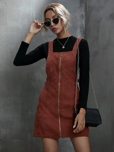 Vista 4 de Verdusa Vestido de pana con cremallera y bolsillos para mujer