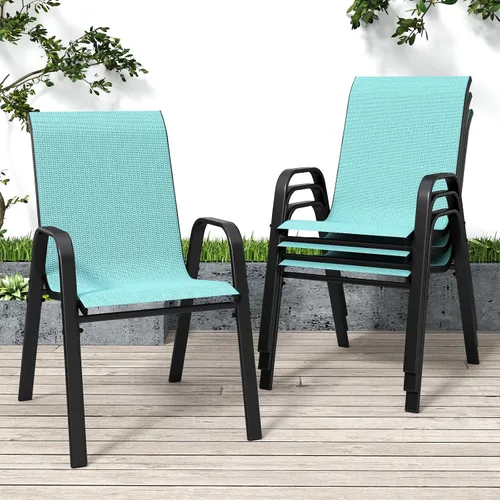 Vista 19 de Sillas de patio, sillas de comedor apilables para todo tipo de clima, tela de textileno y marco de metal, juego de sillas para exteriores para patio