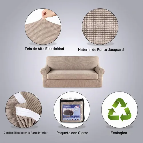Vista 2 de H.VERSAILTEX Fundas elásticas para sofá de 3 cojines, paquete de 2 fundas de sofá biplaza de elastano, paquete de funda elástica para silla