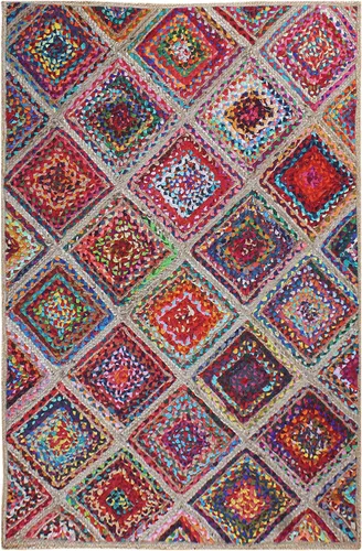 Vista 18 de Natural Jute Collection - Alfombra rectangular de 2 x 3 pies, alfombra de yute trenzada a cuadros multicolor de 0.27 pulgadas de grosor, ideal