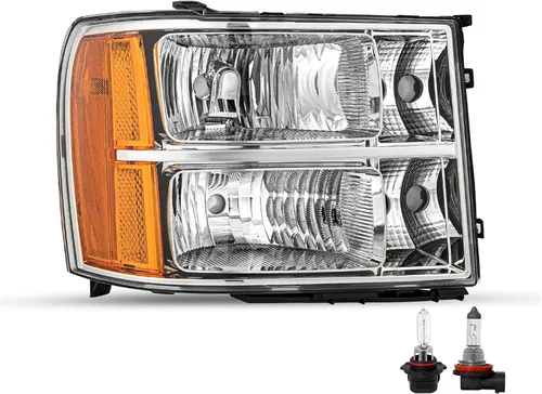 Vista 8 de SOCKIR Conjunto de Faros Halógenos Bombillas Incluidas Compatible con GMC 2007-2013 Sierra 1500 / 2007-2014 2500HD 3500HD 09-13 Hybrid Lado