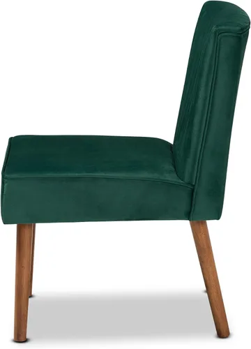 Vista 5 de Baxton Studio Alvis Mid-Century - Silla de comedor de madera tapizada en terciopelo verde esmeralda y acabado marrón nogal