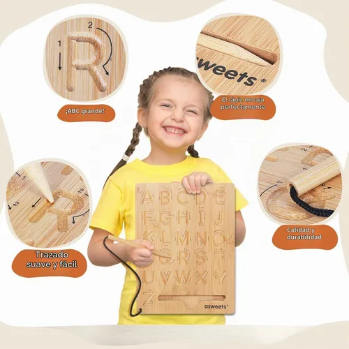 Vista 10 de Asweets Montessori - Tabla de trazado del alfabeto de madera, tablero de práctica de letras de madera, tableros de doble cara para niños pequeños