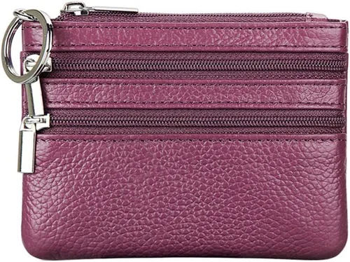 Vista 18 de Porta Monedas de Cuero Genuino para Mujer de Cynure, Mini Monedero con Llavero Beige