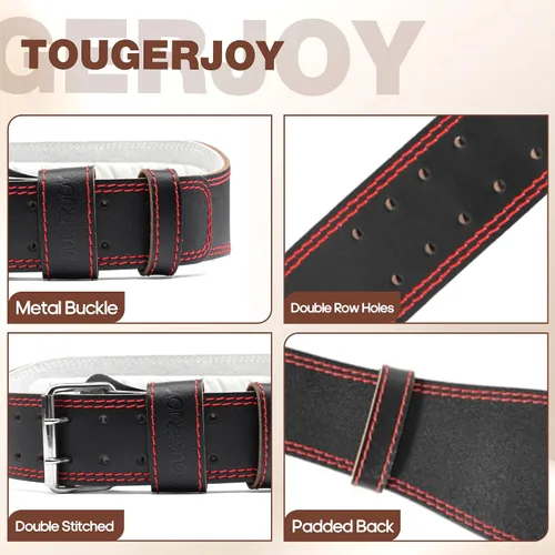 Vista 6 de Genuine Leather Weight Lifting Belt for Men Double Prong Power Belt Heavy Duty - Strong, Stabilizing Back Support for Deadlifts, Squats Powerlifting