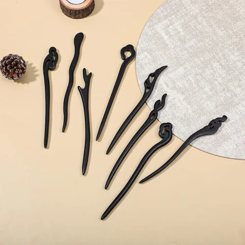 Vista 4 de 8 palillos de madera para el cabello, horquilla china, vintage, chignon, palillos hechos a mano para cabello largo, moños, accesorios Hanfu