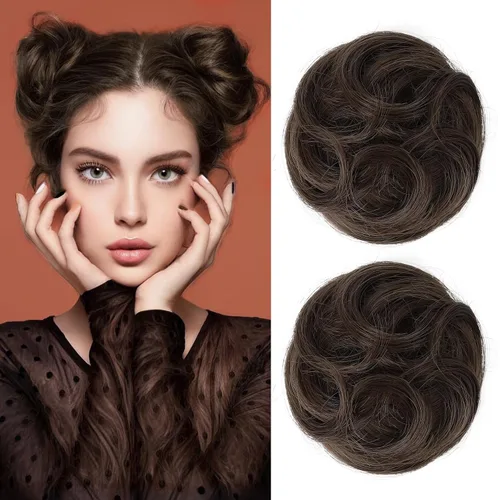 Vista 26 de REECHO Space Bun Hair Pieces, 2 piezas de mini clips de garra en moños desordenados y orejas de gato, extensiones de moño de cabello falso HB001