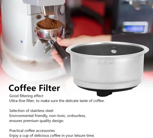 Vista 2 de Filtro de café de acero inoxidable, cestas de filtro de café de 2.008 in, filtro de café expreso, cesta porosa presurizada, accesorios de repuesto