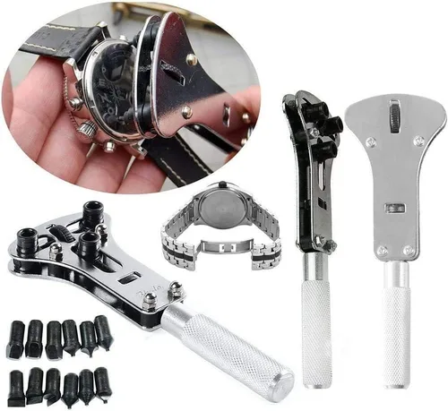 Vista 2 de Watch Repair Tool Kit, Adjustable Watch Back Case Opener, Battery Replacement and Movement Holder, 3 Point Wrench Screw Case Remover Tool