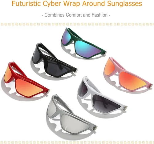 Vista 3 de BAWUYI Gafas de sol envolventes con protección futurista gafas cibernéticas Y2K accesorios de disfraz para mujeres y hombres persianas cuadradas