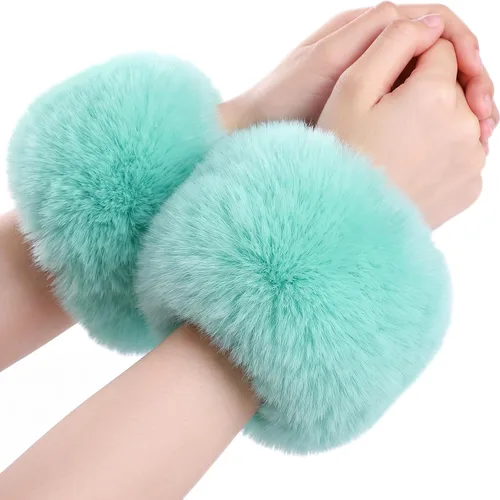 Vista 15 de SATINIOR Puños de muñeca de piel sintética cortos para mujer Beige