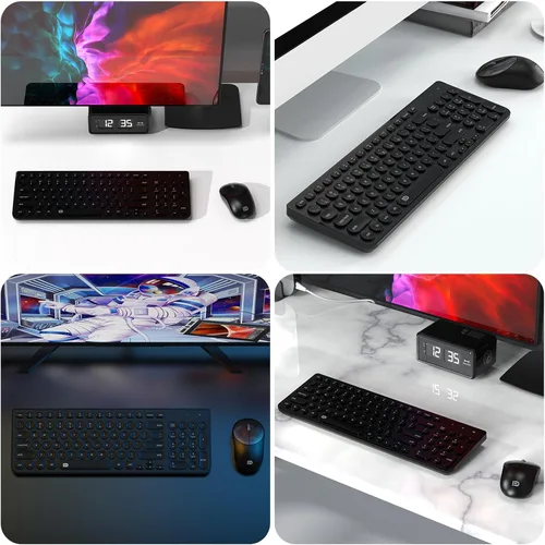 Vista 7 de iK6630 - Combo de teclado y mouse inalámbricos, 2.4 GHz, lindo juego de teclas redondas inalámbricas, ahorro de energía, silencioso y delgado combo