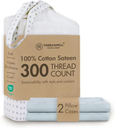 Vista 33 de Threadmill Juego de fundas de almohada tamaño king de 2 piezas - 100% algodón puro de 300 hilos, tejido de satén beige - Fundas de almohada ultra