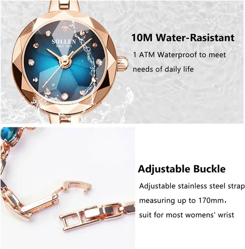 Vista 6 de SOLLEN Reloj de cuarzo para mujer, relojes analógicos de cuarzo de moda impermeables para mujer