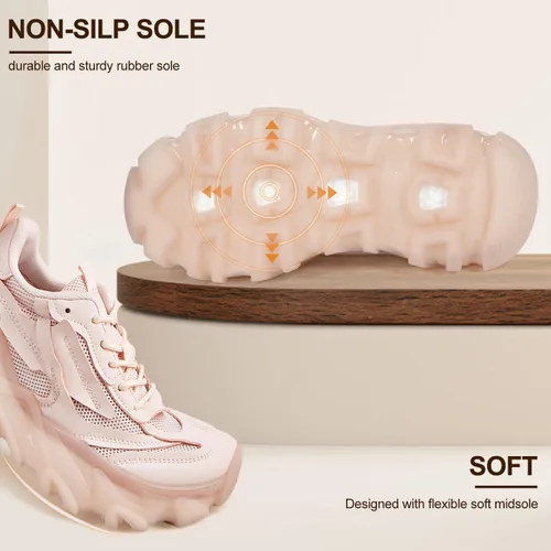 Vista 4 de LUCKY STEP Zapatillas de deporte de moda de punto para caminar para mujer Platfom Zapatos al aire libre