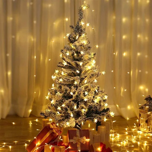 Vista 7 de Merdeco - Guirnalda de luces de estrella, 10 pies, 9.8 ft, 20 luces LED enchufables, luces de hadas blancas cálidas para cumpleaños, Navidad, boda