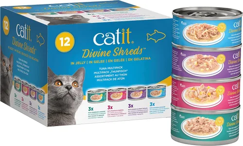 Vista 7 de Catit Divine Shreds in Jelly, adorno prémium para comida para gatos, paquete múltiple de pollo
