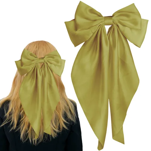Vista 10 de Pufandor - Lazo para el cabello de satén sedoso para mujeres, lazos rojos para niñas, pasadores de lazo, cola larga con clips, lazos grandes
