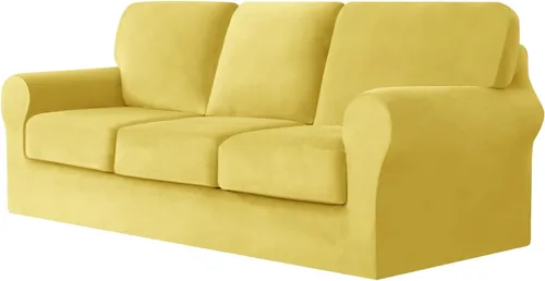 Vista 70 de UNBBRRL Fundas de sofá de 3 piezas para sofá, funda de terciopelo elástico para sillón con 1 funda de cojín de asiento y 1 funda de respaldo