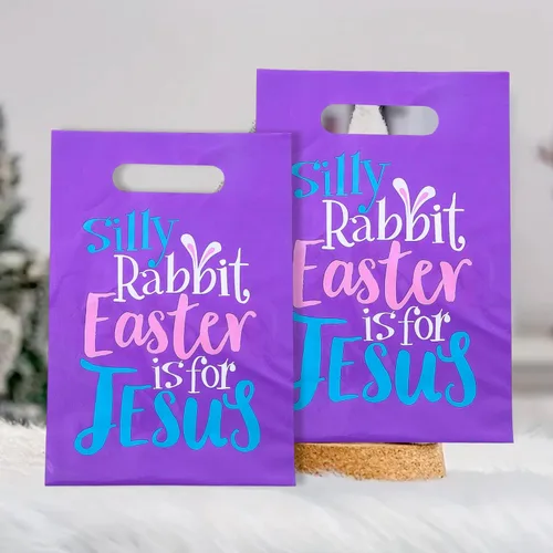 Vista 3 de Fun Express 7 "x 9 1/2" a granel pequeño conejo tonto Pascua es para Jesús bolsas de plástico golosinas, 50 piezas
