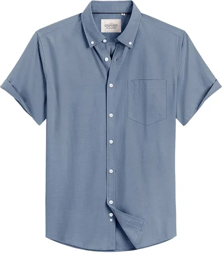 Vista 20 de Alimens & Gentle - Camisa de manga corta Oxford para hombre con ajuste regular, cuello abotonado y bolsillo