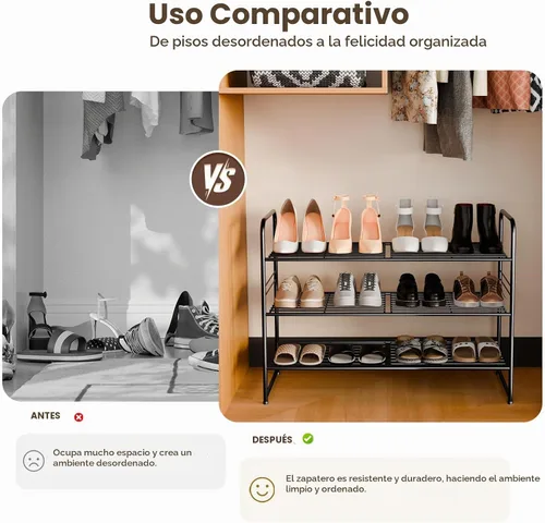 Vista 7 de Estante organizador de zapatos de acero inoxidable de metal Negro