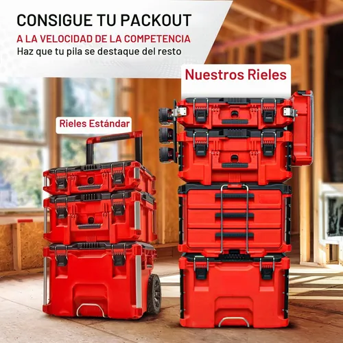 Vista 7 de Alpha Engineered Rieles de Repuesto Roscados Packout de 3.2" (81.5mm) Compatibles con Caja de Herramientas Milwaukee Packout 48-22-8424 - Rieles