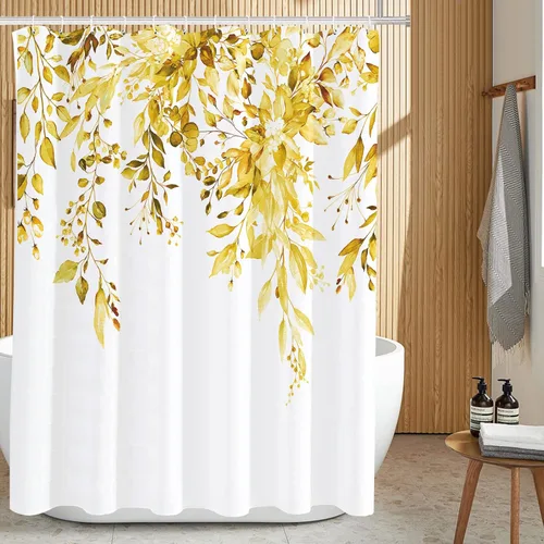 Vista 86 de Tititex - Juego de cortinas de ducha de eucalipto negro, hojas de acuarela gris en la parte superior, con decoración floral de baño, 60 x 72