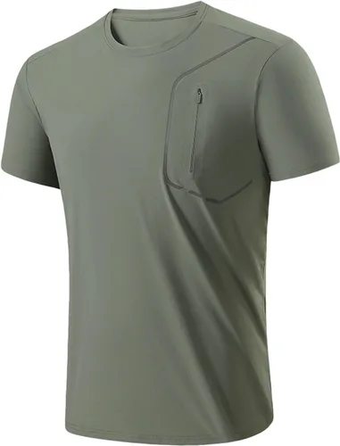 Vista 10 de Camisetas para hombre con bolsillo con cremallera, camiseta atlética de moda para gimnasio, fisicoculturismo, manga corta, cuello redondo liso