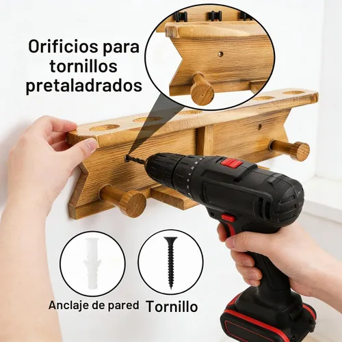 Vista 5 de Pumtus Soporte para palos de billar de montaje en pared, soporte de madera para 6 tacos de almacenamiento y 2 estantes de bolas, estante resistente