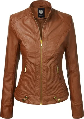 Vista 25 de Lock and Love Chaqueta Abrigo de Moto Motociclista de Piel Sintética para Mujer con Capucha Extraíble o No Extraíble Wjc1044_negro
