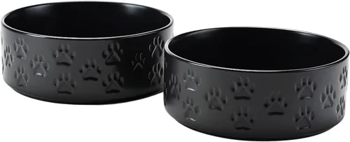 Vista 12 de SPUNKYJUNKY Cuencos elevados de cerámica para perros, 5.1 pulgadas, para comida de perros y gatos, cuencos elevados con soporte de bambú Verde oscuro