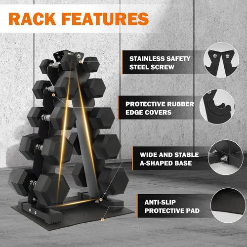 Vista 4 de Fitvids Rubber Coated Hex Dumbbell Weight Set and Storage Rack, 100LB Set or 150LB Set, 5-20 lbs Pairs or 5-25 lbs Pairs