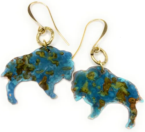 Vista 6 de Boho Turquoise Rust Patina Buffalo Earrings Copper Jewelry Gift Ideas for Women