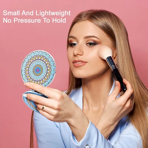 Vista 5 de Berlune 10 piezas de espejo de bolsillo con mandala, mini espejos de maquillaje compactos de viaje, accesorios plegables a mano, diseños de mandala