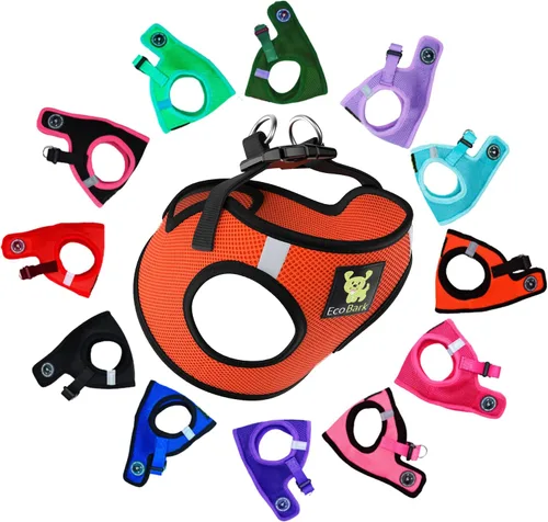 Vista 23 de EcoBark - Arnés para perro, arneses de taza de té ecológicos para perros XXS, XS y pequeños - Arnés reflectante y ajustable para cuerpo mini