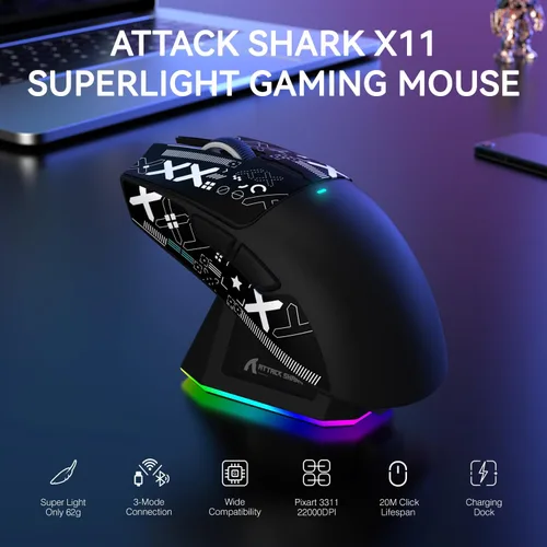 Vista 6 de ATTACK SHARK X11 y X68 PRO HE Combo inalámbrico para juegos, efecto Hall de disparo rápido, interruptor magnético 8K, teclado ultraligero con sensor