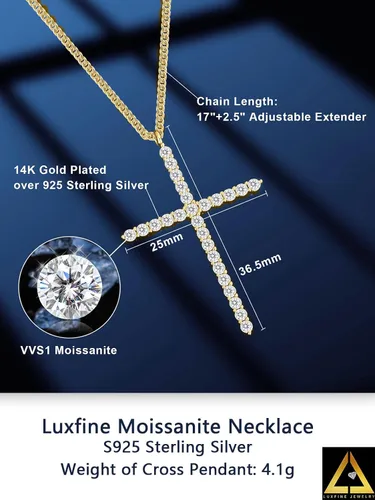 Vista 2 de Collar de cruz de moissanita para mujer, dije de crucifijo de diamante de plata de ley 925, chapado en oro blanco de 14 quilates, joyería cristiana
