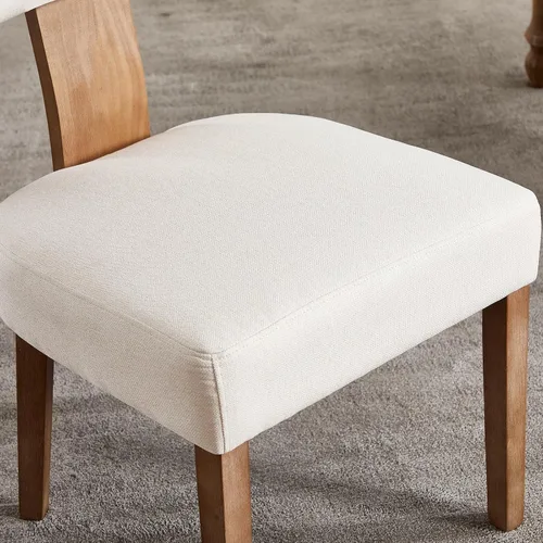 Vista 3 de Juego de 2 sillas de comedor modernas, sillas de cocina tapizadas con respaldo curvo, sillas de comedor de lino de granja, cómodas sillas de madera