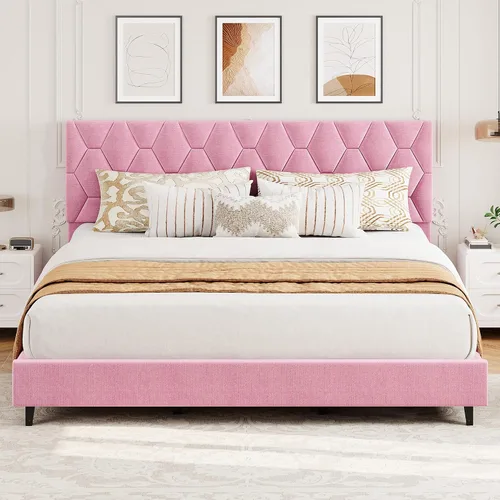 Vista 16 de GarveeHome Marco de Cama de Plataforma Tamaño Twin con Cabecera Tapizada y Soporte de Listones de Madera, Base de Colchón Tapizada/No Necesita Beige