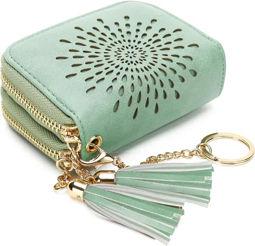 Vista 11 de APHISON RFID - Porta tarjeta de crédito con llavero, cartera pequeña con cremallera para mujer, Moderno