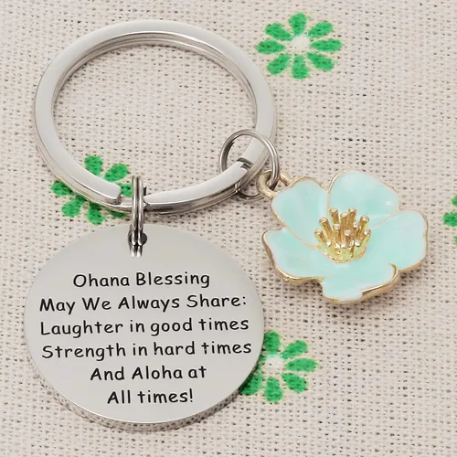 Vista 5 de Joyería Ohana Llavero de flor hawaiana, regalos de bendición, dije de hibisco, llavero hawaiano Ohana, regalo de joyería para la familia, regalos