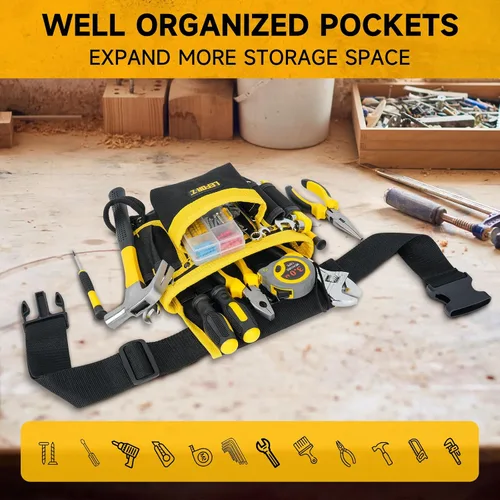 Vista 4 de Cinturón de herramientas, bolsa magnética para herramientas, cinturón de herramientas de 13 bolsillos para hombres, cinturón de herramientas