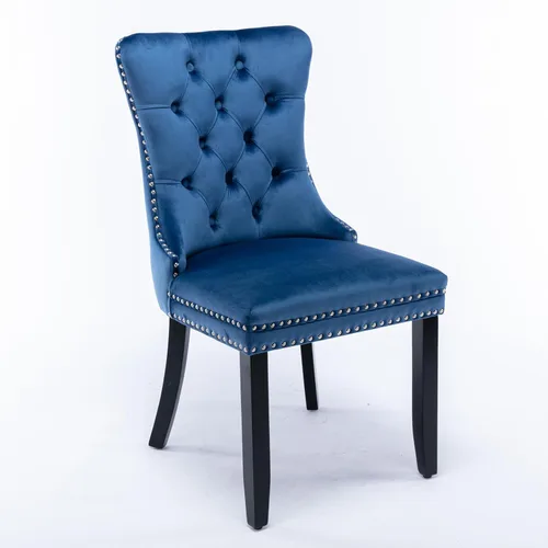 Vista 5 de Juego de 2 sillas auxiliares copetudas para comedor y cocina, con respaldo alto, tapizada de terciopelo contemporáneo de alta gama, con patas