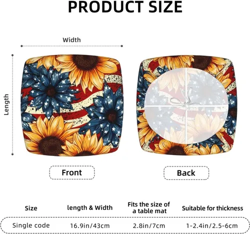 Vista 3 de Fundas de asiento cuadradas para silla de comedor con girasoles azules vintage, de 16.9 pulgadas, dos piezas, funda de cojín elástica ajustable