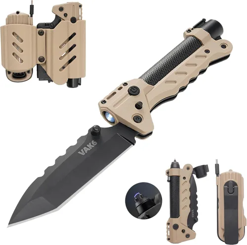 Vista 10 de VIPERADE VAK6 Multiherramienta de supervivencia con cuchillo plegable, linterna LED, encendido por pulso y generador de manivela, cuchillo