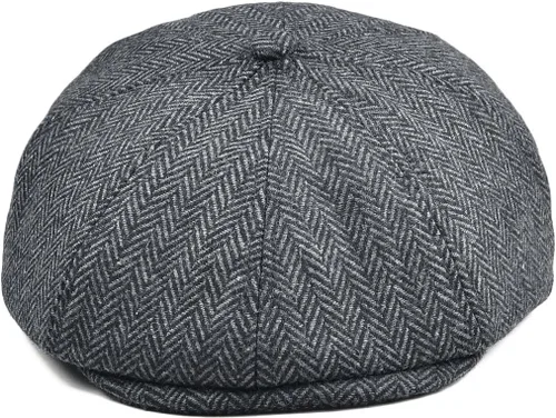 Vista 3 de VOBOOM Gorra de mezcla de lana para hombre, gorra de tweed de 8 paneles, gorra plana de cabbie