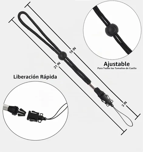 Vista 5 de Correa para el cuello para cámara y teléfono celular Digital Nc (estilo cordón) ajustable con liberación rápida (aplicable en muchos dispositivos)